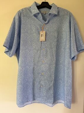Peter Millar Light Blue Short-Sleeve Printed Button-Down Shirt